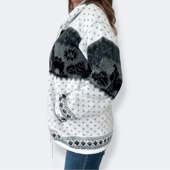 Wool Hoodie zip up Cardigan jacket ecuador aztec alpaca unisex - Picture 2 of 10